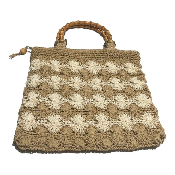 Vintage The Limited Handmade Crochet Bag with Bamboo Handle 90s Y2K - Picture 10 of 11